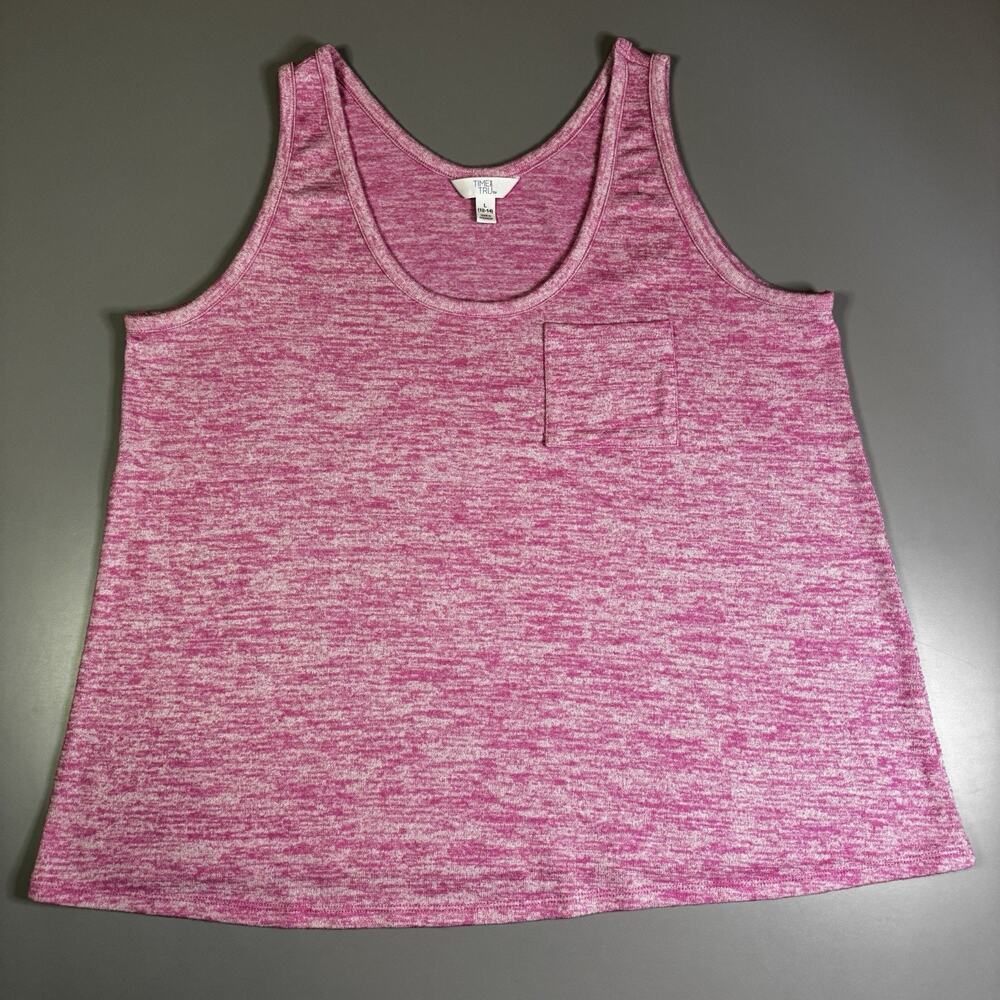 Time And Tru Women’s Pink Heathered Tank Top L (12-14) Scoop Neck Pocket